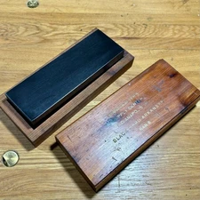 Black Hard Arkansas Oilstone Sharpening Honing Stone with Wood Box 6"x2"x1"