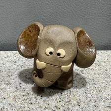 Vtg Whimsical Art Pottery Clay Elephant Figurine 2” Stamped 82, PP USA