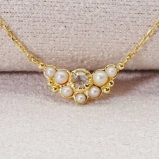 Agete Rose Cut Diamond Pearl Necklace 24 4244