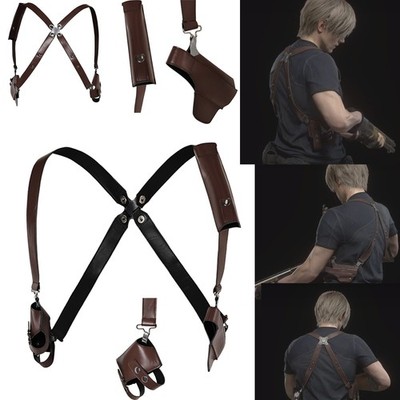 Resident Evil 4 Remake Leon S.Kennedy Cos Back Strap+Gun Bag Halloween Prop Belt