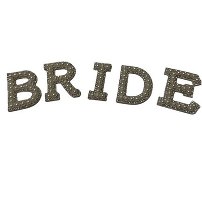 English Iron On Letter BRIDE Design Sew On Sparkling Pearl Rhinestone Applique