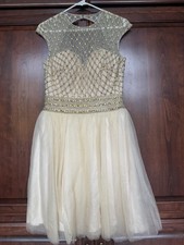Vienna Ivory Sparkle Beaded Prom Party, Formal, Pageant Tule Dress Champagne S 8