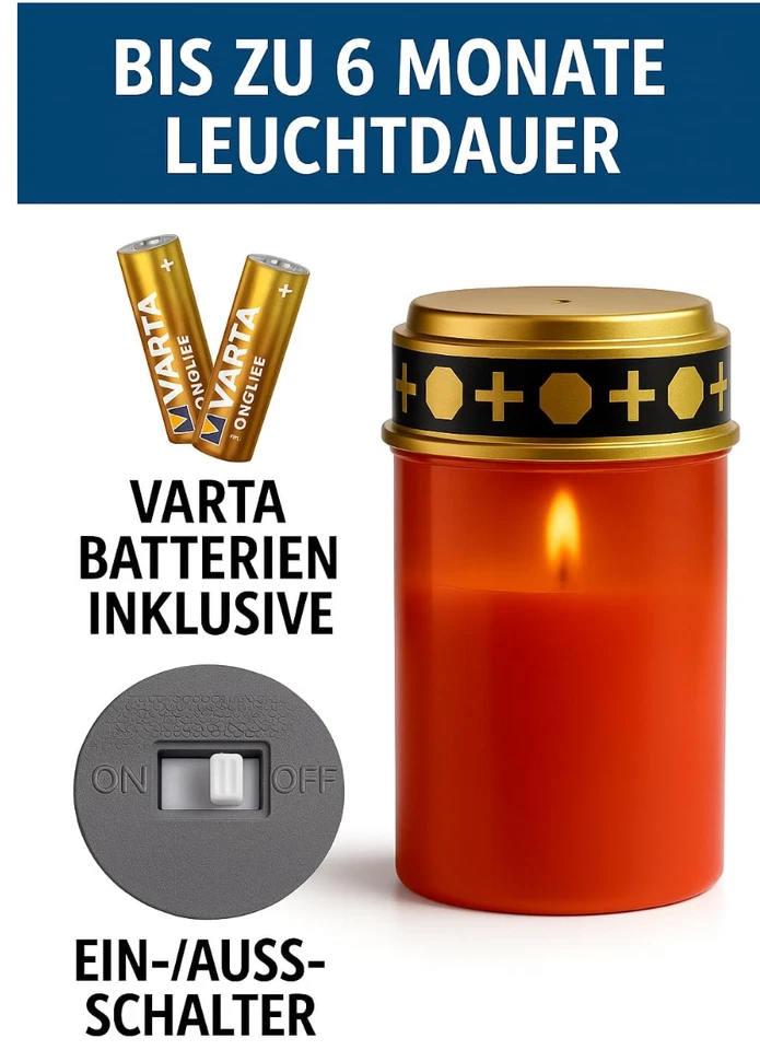2 x LED Grablicht flackernd, wetterfest, 200 Tage Brenndauer, Grabkerze - Bild 2 von 4