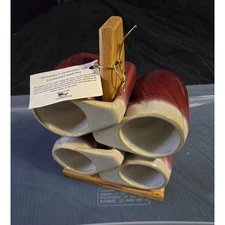 Rodolfo Padilla Pottery Drip Glaze Stoneware Stacking Coffee Mugs Set Wood Stand