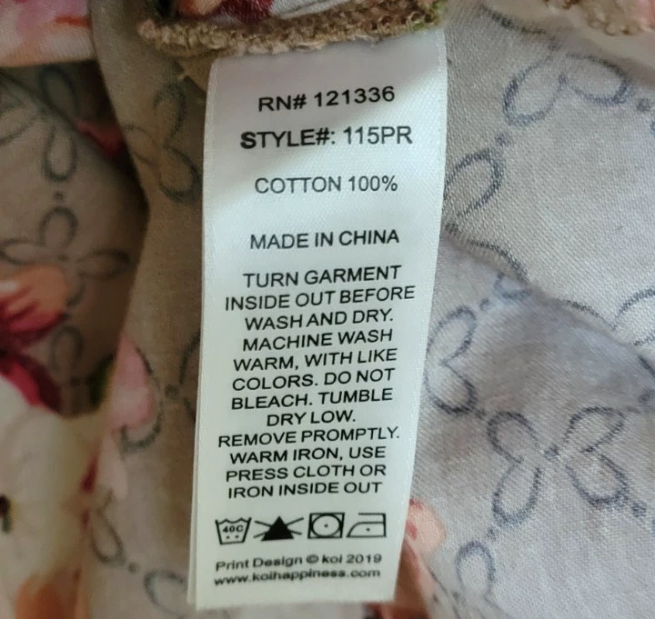 Blusa Koi Scrub Feminina XS Marrom Floral Rosa Laranja Flores Algodão Kathy Peterson - Imagem 4 de 4