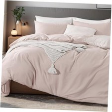 Duvet Cover Set 100 Washed Cotton Full Size Linen Full 80"x90" Greyish Pink