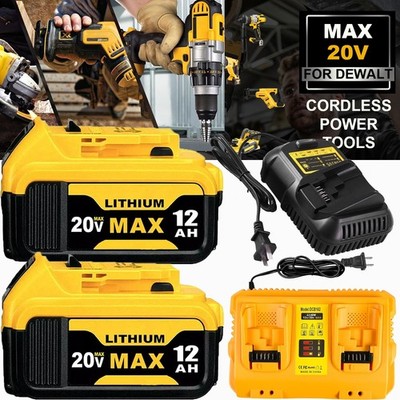 2PACK For DeWalt 20V 20 Volt Max XR 12.0AH Lithium Battery DCB206-2/Dual Charger