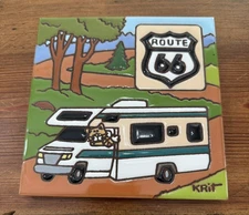 Vtg Earthtones Route 66 6x6 Art Trivet 