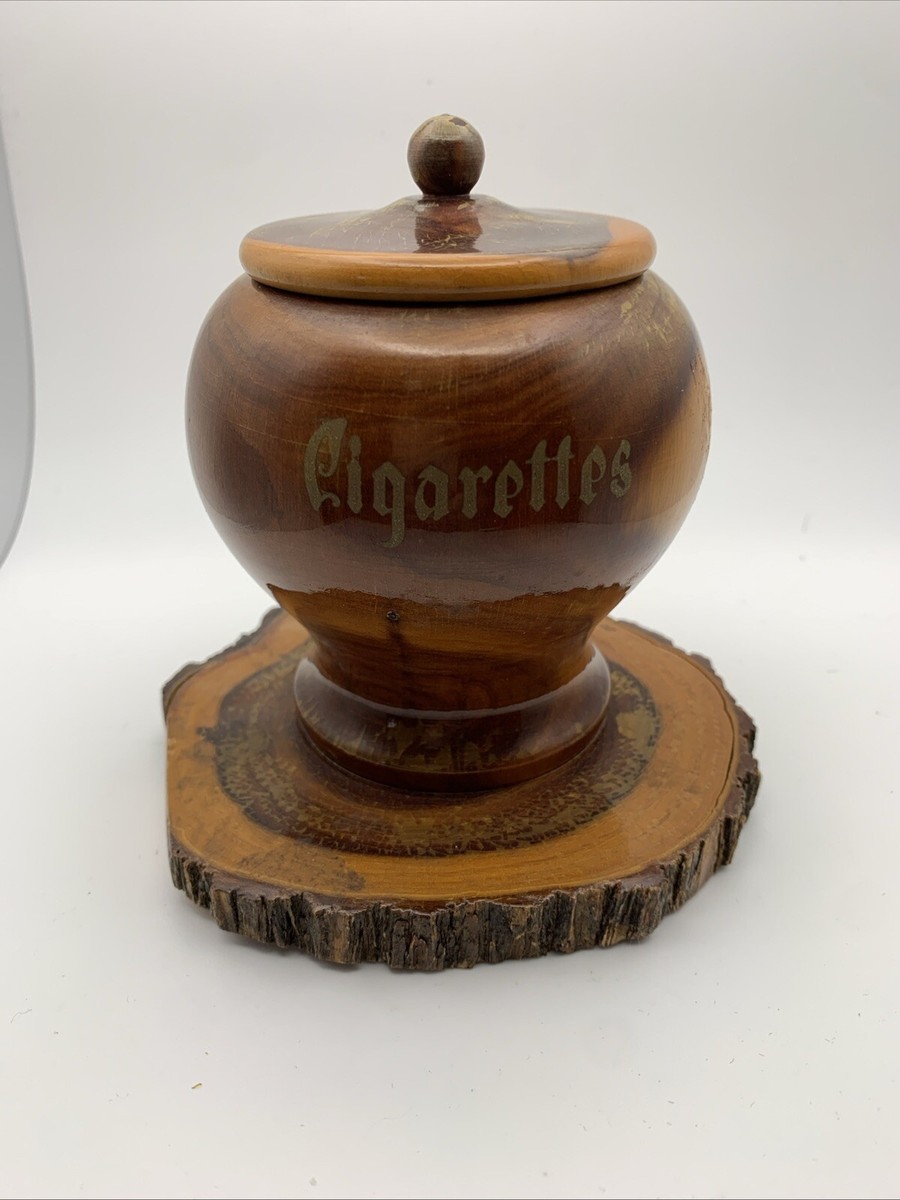 VINTAGE TURNED TIMBER AUSTRALIAN MULGA WOOD LIDDED TOBACCO JAR CADDY