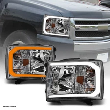 Switchback Sequential For 2007-2014 Silverado Chrome Headlights w/LED Tube Bar