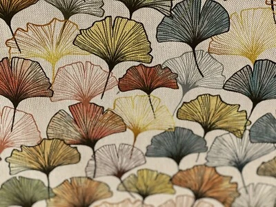 DESIGNERS FABRIC Gingko Cotton Fabric Multicolour Botanical Tree Leaves Black Yellow Green