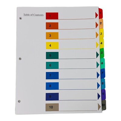 6 Sets Universal Letter Size 10 Tab Table of Contents Dividers 1-10 *Read*