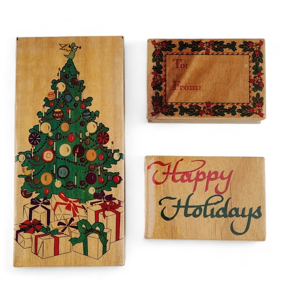 Lote de 10 estampillas de goma navideñas de madera Navidad Pascua San Valentín otoño cumpleaños Foto 3 de 4