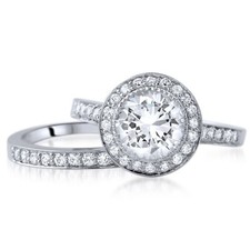 2.5 CTW Womens Silver Bezel Set Halo Wedding Ring Set
