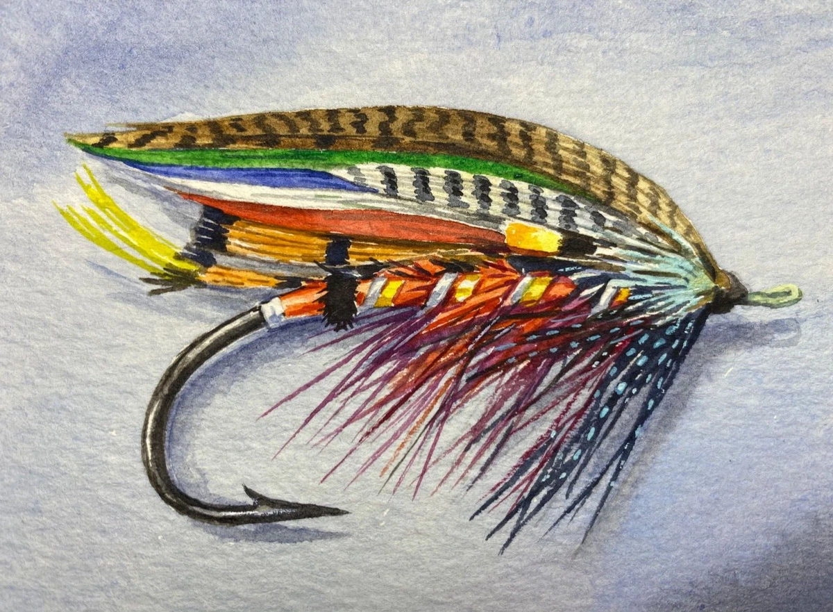 Watercolor Painting Lure Fly fishing Fish bait ACEO Art No.287