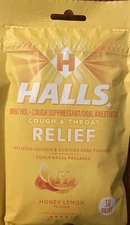 Halls HONEY LEMON Throat Soothing Lozenges Menthol Cough Suppressant 30 Drops