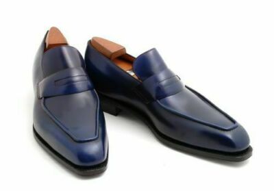 Herren Handarbeit Schuhe marineblau Leder Mokassins formelles Kleid Freizeitkleidung Stiefel