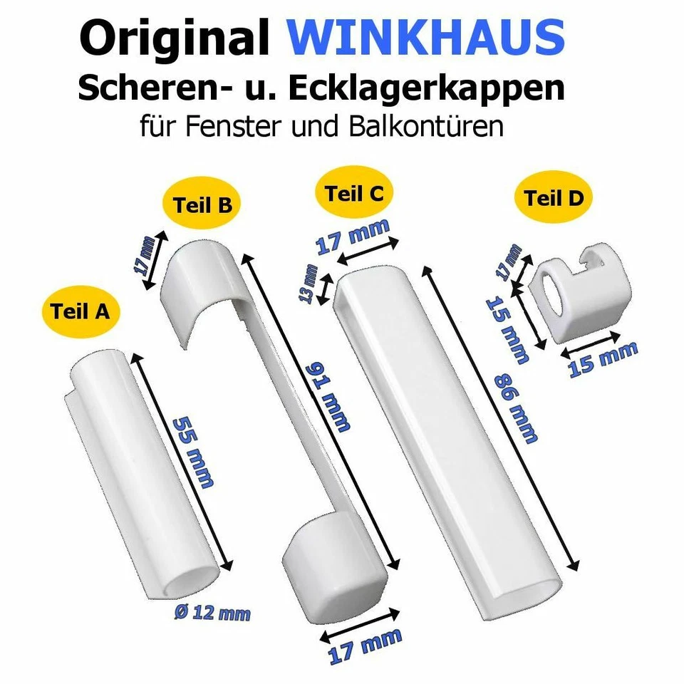 Abdeckkappen für Winkhaus Fensterbeschläge, Kappen weiß, für Eck u.Scherenlager