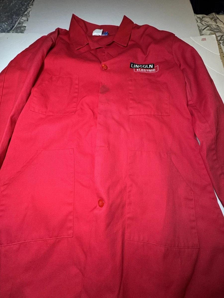 Vintage Lincoln Electric Uniform Jacket Shop Overcoat Sz XL Red Welder Workwear