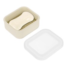 Silicone Soap Travel Case 3.7x3.3x1.6 Inch Soap Container, Beige Transparent Lid