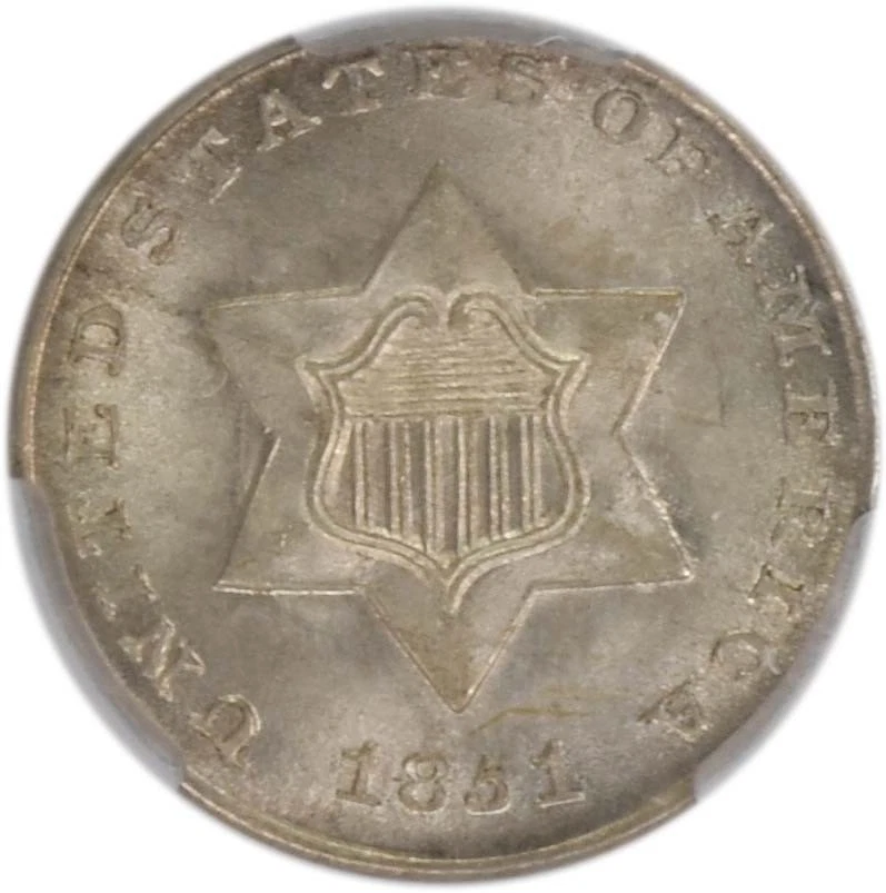 1851 Three Cent Silver MS64 CACG - Image 3 of 4