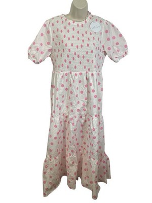 Petal & Pup Womens Size 10 Polka Dot White and Pink Gasal Maxi Dress 100% Cotton