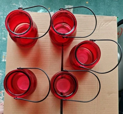 5 Windlicht  Glaslaterne Deko-Glasvase Teelichthalter In Rot  - Bild 1 von 2