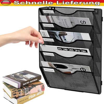 Wandmontage Zeitschriftenhalter aus Metall 5 Fächer Dokumentenablage Schwarz - Bild 1 von 4