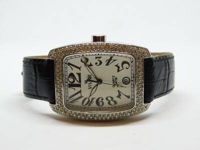 Visage Steel Collection 39220 Genuine Leather Quartz Women's Watch New Battery