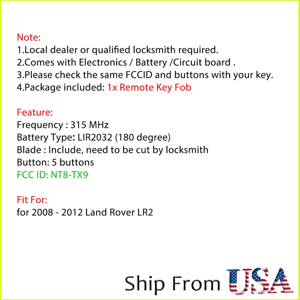 Llavero de control remoto inteligente para Land Rover LR2 2008 2009 2010 2011 2012 NT8-TX9 Foto 2 de 4