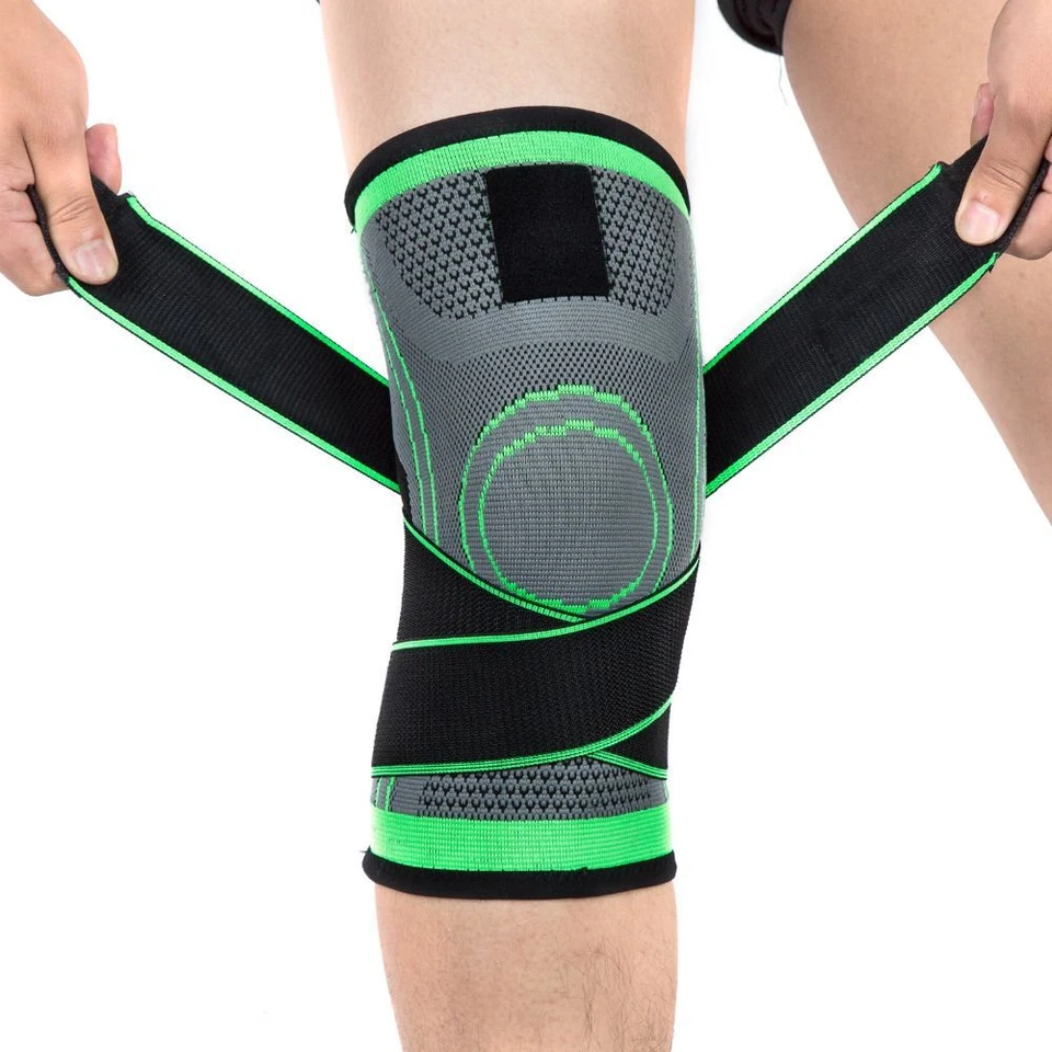 Nylon Sports Knee Support - Black Green Protect Kneepads Brace Leg Sleeves 1PC - Image 2 of 4