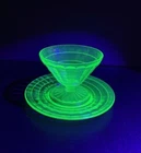 Vtg Anchor Hocking Block Green Uranium Depression Glass Sherbet Cup & Saucer Set