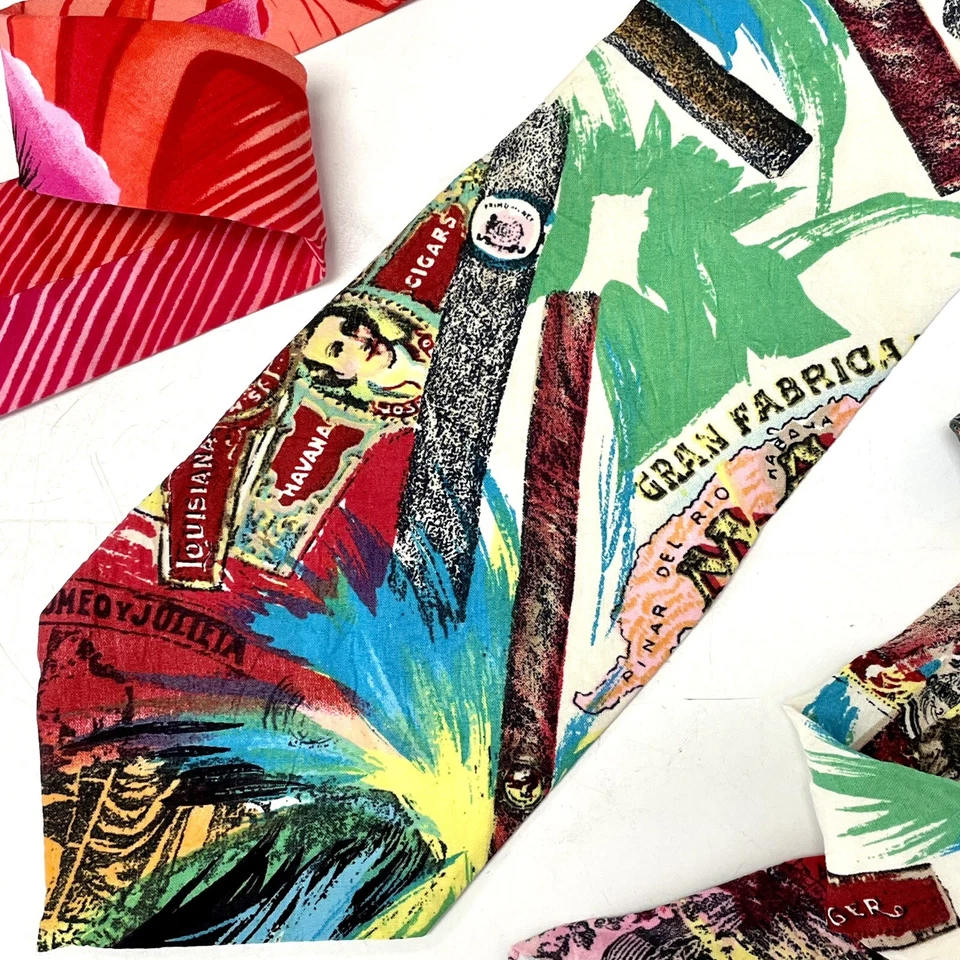 Lote de 2 corbatas de rayón JAMS WORLD de colección de cigarros cubanos corbata de playa hawaiana Foto 3 de 4