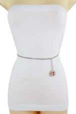 Women Silver Metal Chain Narrow Strap Belt Hip Waist Ball Charm Plus Size XL XXL
