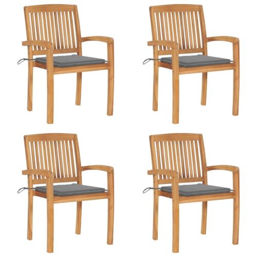 vidaXL 4pcs Stackable Garden Chairs with Solid Teak Pillows-