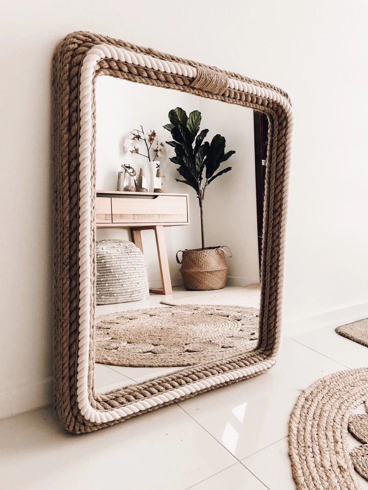 Country Nautical Hampton Coastal Style Rectangle Rope Mirror Large 90cm X 75cm - Image 3 of 4