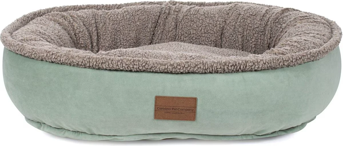 Dog Comfy Cup Pet Bed Faux Suede Round Washable Cover Small 27in Green