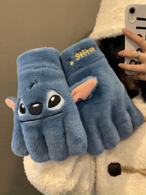 New Stitch Plush Gloves Women Winter Cute Padded Warm Cycling Mittens Chip Dale