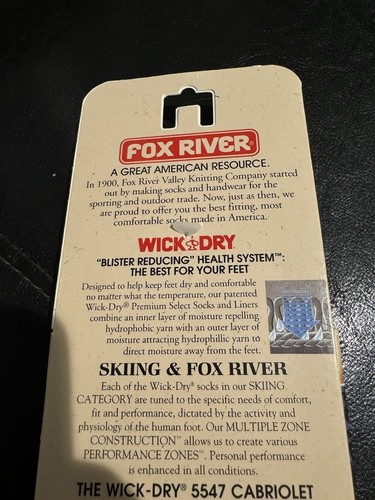 Vintage Fox River Skiing Wick Dry Socks Blue Black 5547 Cabriolet NEW Sz L - Picture 4 of 7
