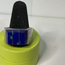 Vintage Taxco Sterling Silver Ring Azurite Blue Green Size 14 Square 17.3g Marke