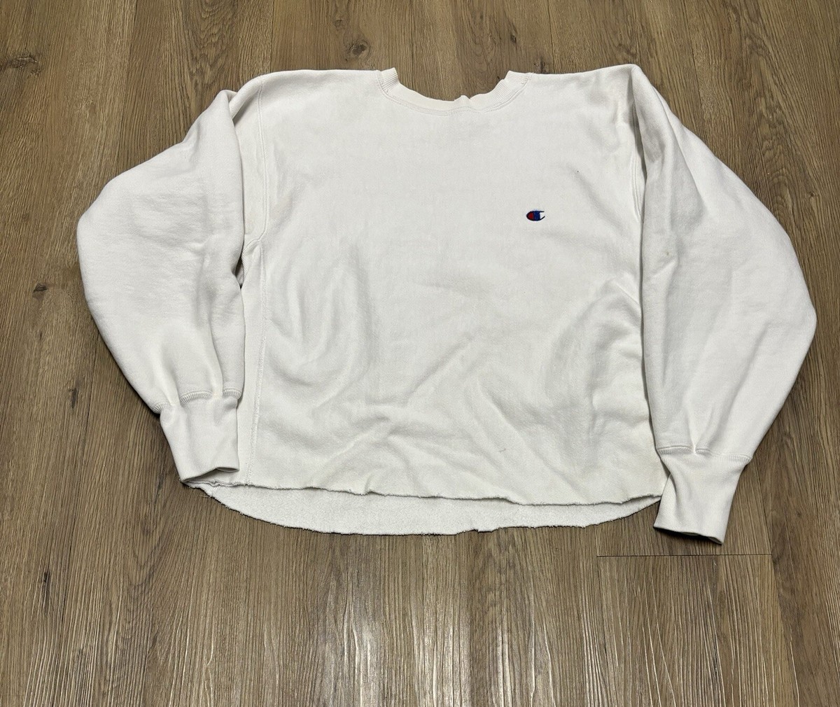 Vintage 90s Champion Reverse Weave Cropped Sweatshirt White Sz L
