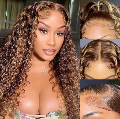 Deep curly Ombré Closure Wig Amazon.com : Daules 13x4 Highlight Deep Wave Lace Front Wigs  main image 3