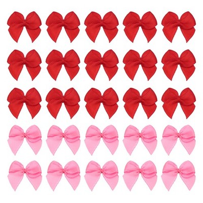 60 Pcs Mini Ribbon Bow 3/4'' Mini Fabric Satin Ribbon Flower Bows, Rose Red/Red