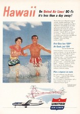 1955 United Airlines: Hawaii DC7s Vintage Print Ad
