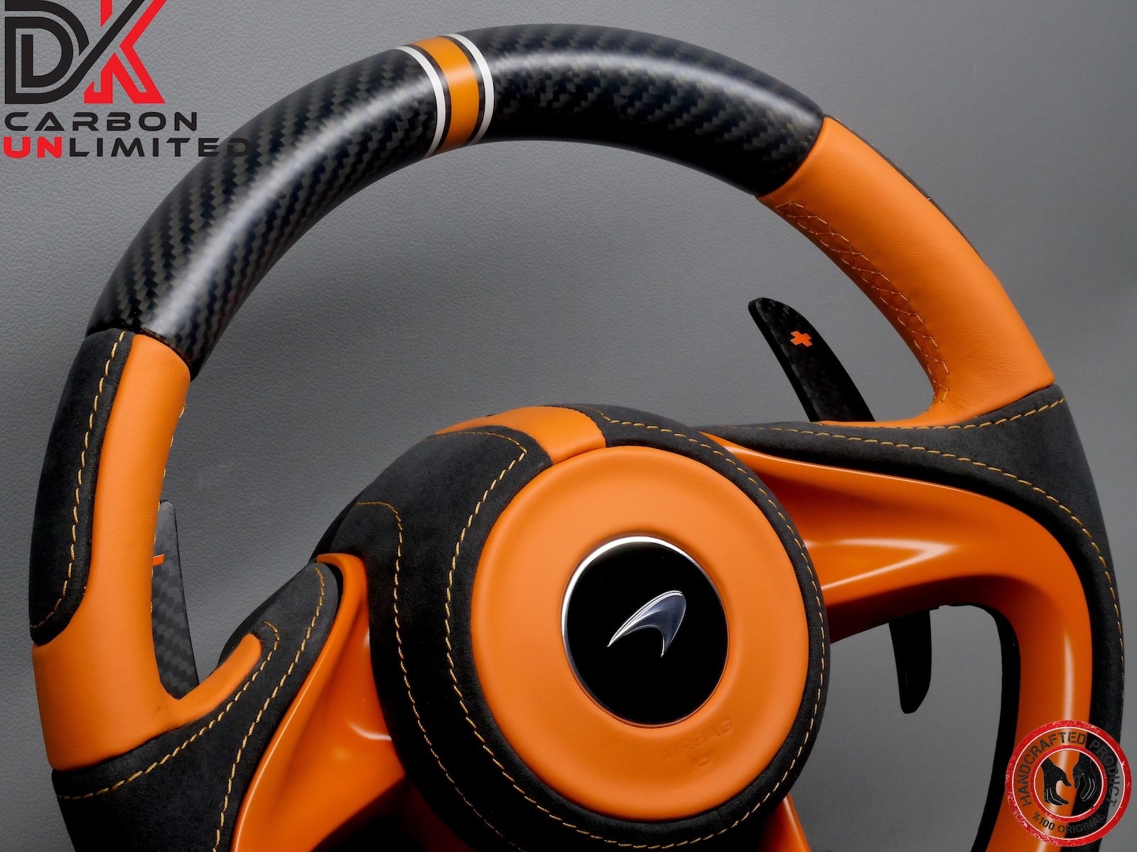 McLaren 750S 720S 765LT Alcantara Orange MSO Weave Matte Carbon Steering Wheel
