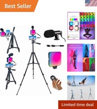 Complete Vlogging Kit for iPhone Android: Tripod, RGB Light Mic Essentials