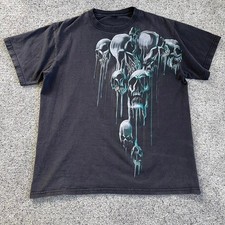 dripping skull cyber y2k vintage t shirt mens small grunge liquid blue style