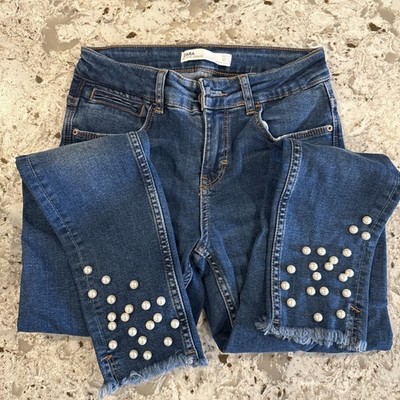 Zara Z1975 women s jeans Size 4 Cropped Raw Hem Jeans With Pearls