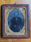 tintype civil war soldier,Holding Hat, 1/9 plate ,half case