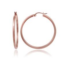 Rose Gold Tone over Sterling Silver 2mm High Polished Square Hoop Earrings, 35mm